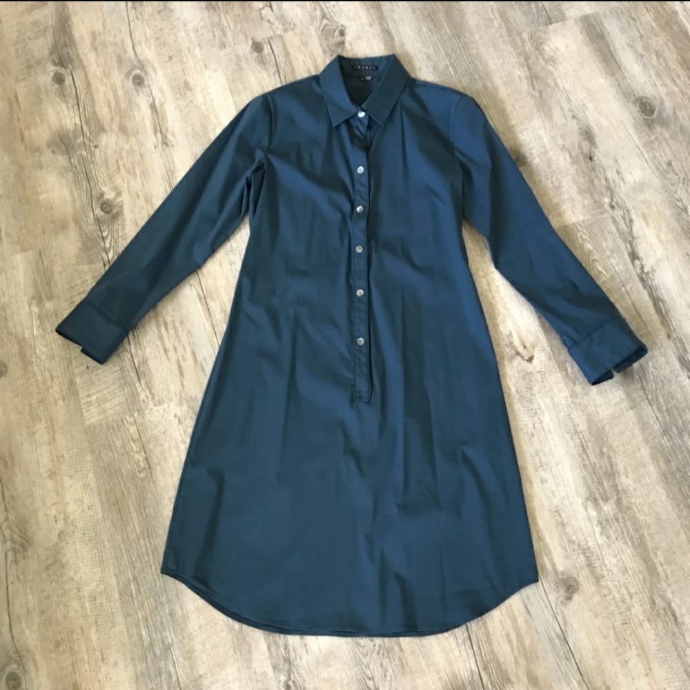 🎄NWOT Theory Dark Teal Classic Shirt Dress